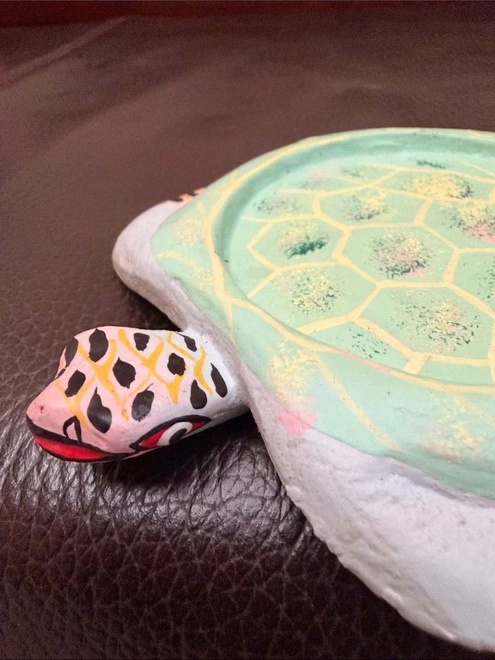 Hand Painted Wooden Folk Art Turtle Coasters Set of 4 in Pastel Green & Pink